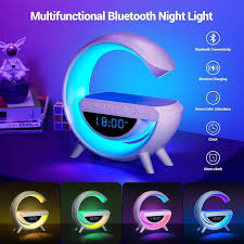 Multi-functional Led Clock Display Speaker G Lamp Bt- 3401 | Led Wireless Charging Speaker, G-shaped Speaker Light, Bluetooth Mp3 Player, Night Light And Alarm Clock